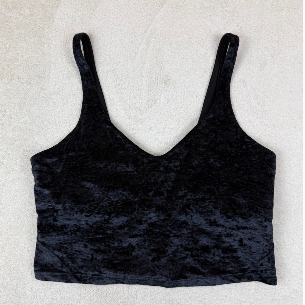 Lululemon Align Tank Crushed Velvet Black Cropped V-Neck Yoga Bra Top Sz 12